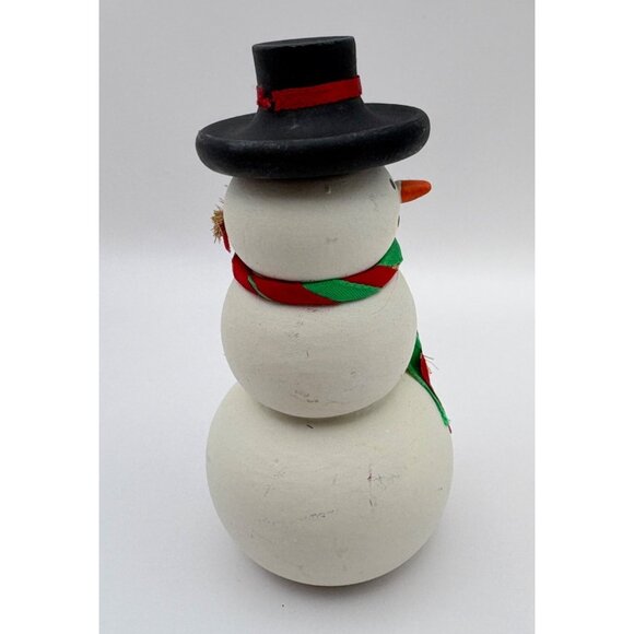 Vintage Classic Snowman Christmas Figurine Black Top Hat Hand Painted - Picture 2 of 8